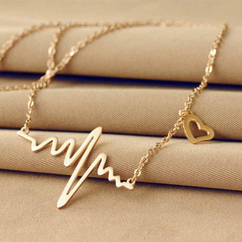 Collier simple en forme de cœur ondulé, pendentif chic ECG en or, bijou vintage pour femme