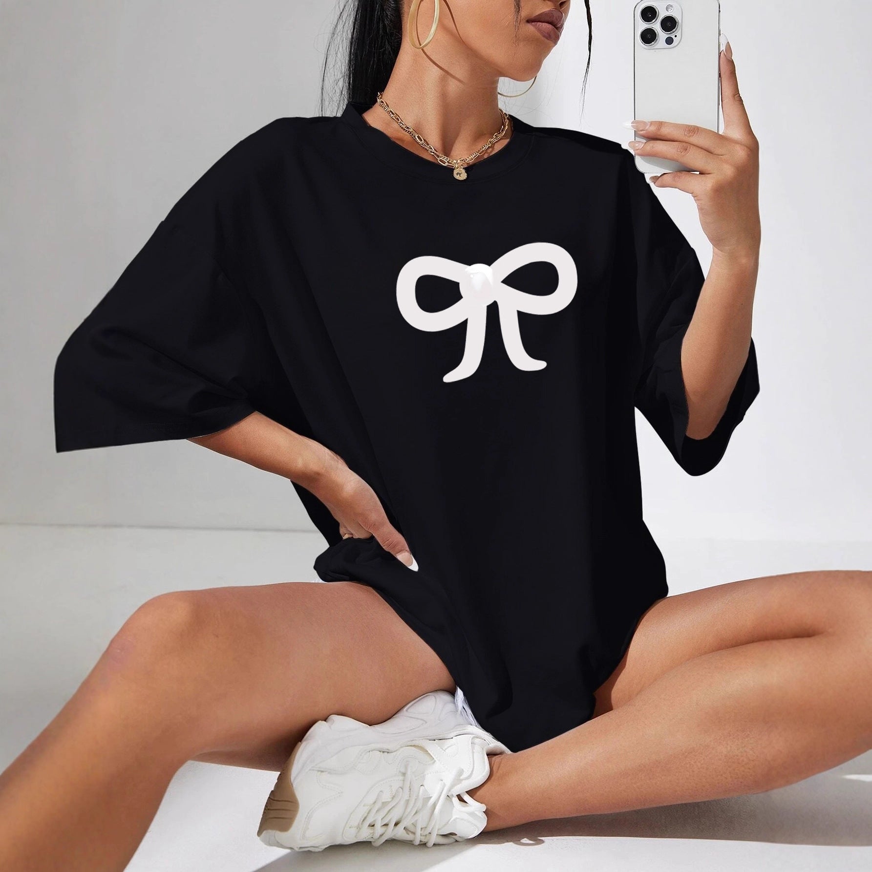 Multicolor round-neck short-sleeve T-shirt