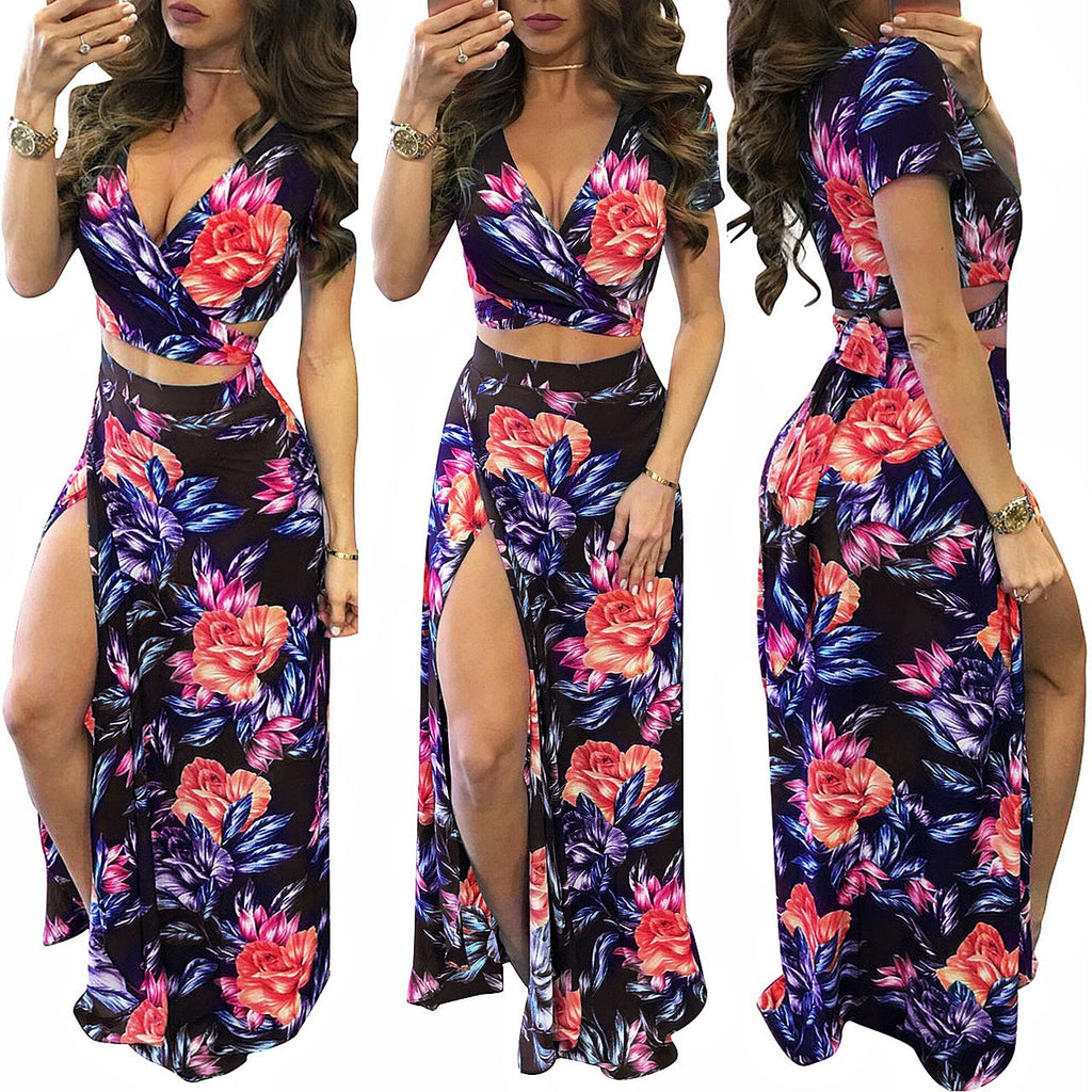 25,54 USD - Ensemble deux pièces robe fleurie classique en promotion