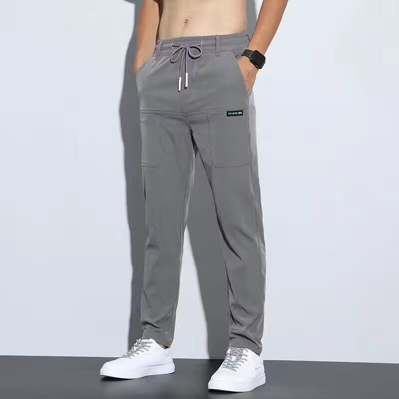 17,47 USD - Pantalon en soie glacée fine pour homme, pantalon d'affaires, pantalon décontracté, pantalon de sport tendance à jambes droites et amples