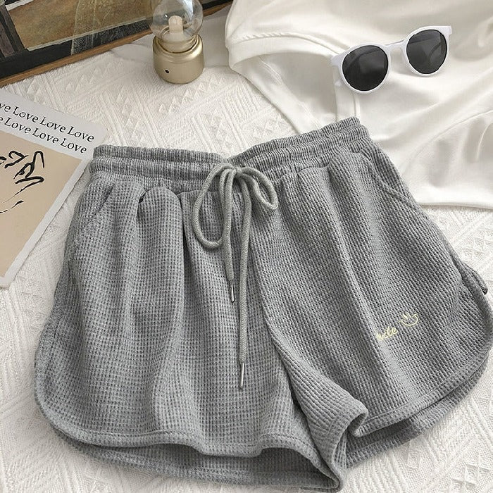 $17.35 - Women's Waffle Knit Sweat Shorts, Summer Casual Loose High Waist Lounge Wide Leg Short Shorts Outerwear