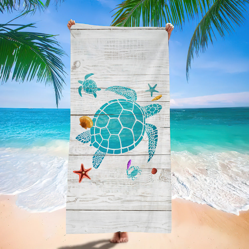 Serviette de plage en microfibre ultra-fine à motif de tortue marine – Serviette de bain double face à séchage rapide – Tapis de plage anti-sable