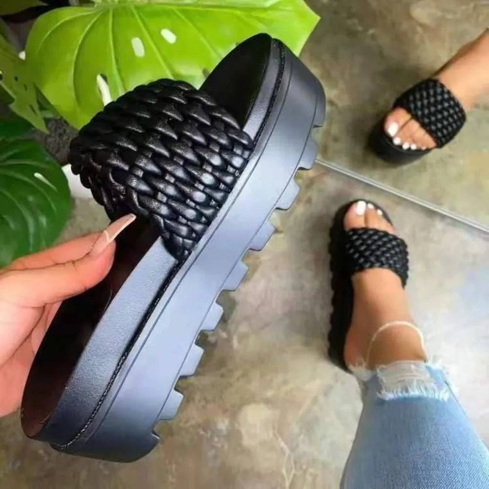 Open Toe PU Leather Platform Sandals
