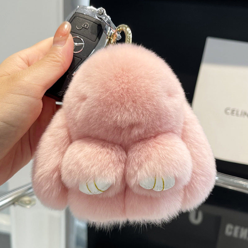 17,46 USD - Adorable lapin Rex en fourrure, porte-clés/pendentif/mini-sac en peluche, ornement lapin