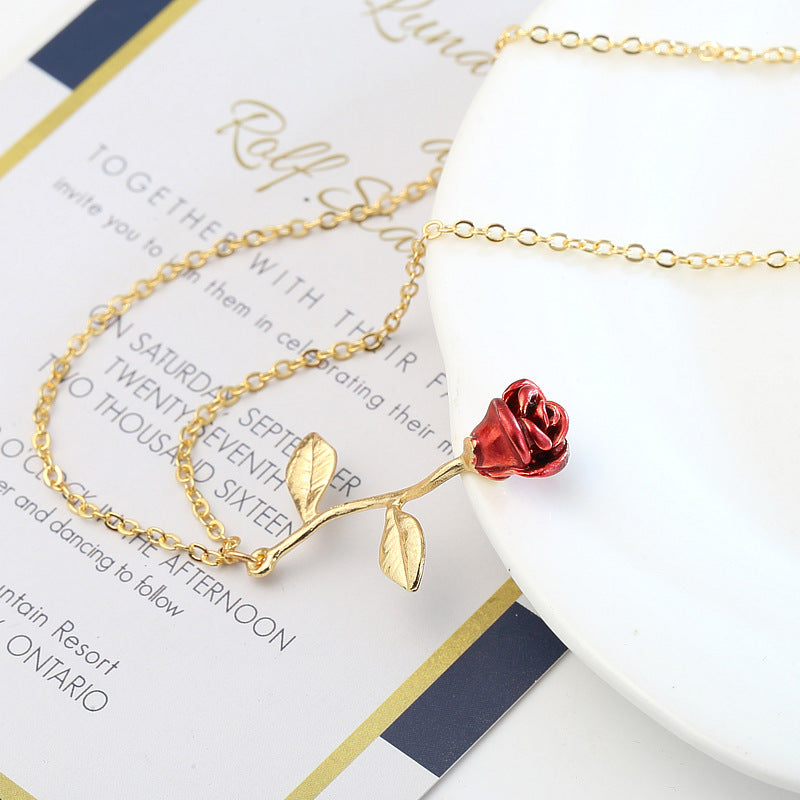 $12.80 - Creative Red Rose Pendant Necklace, ideal Valentine's Day gift.