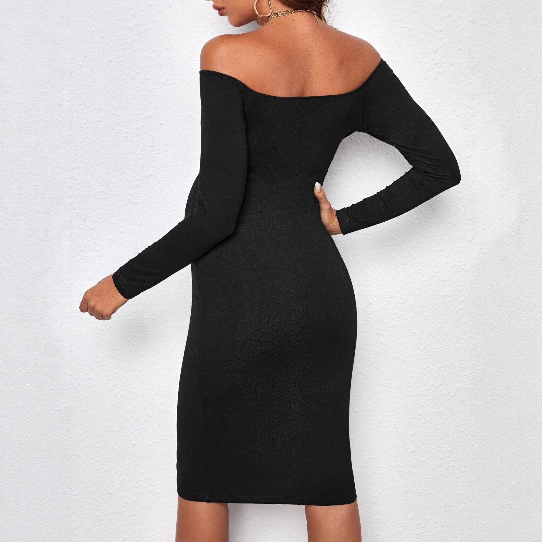 Robe plissée asymétrique à manches longues pour femme