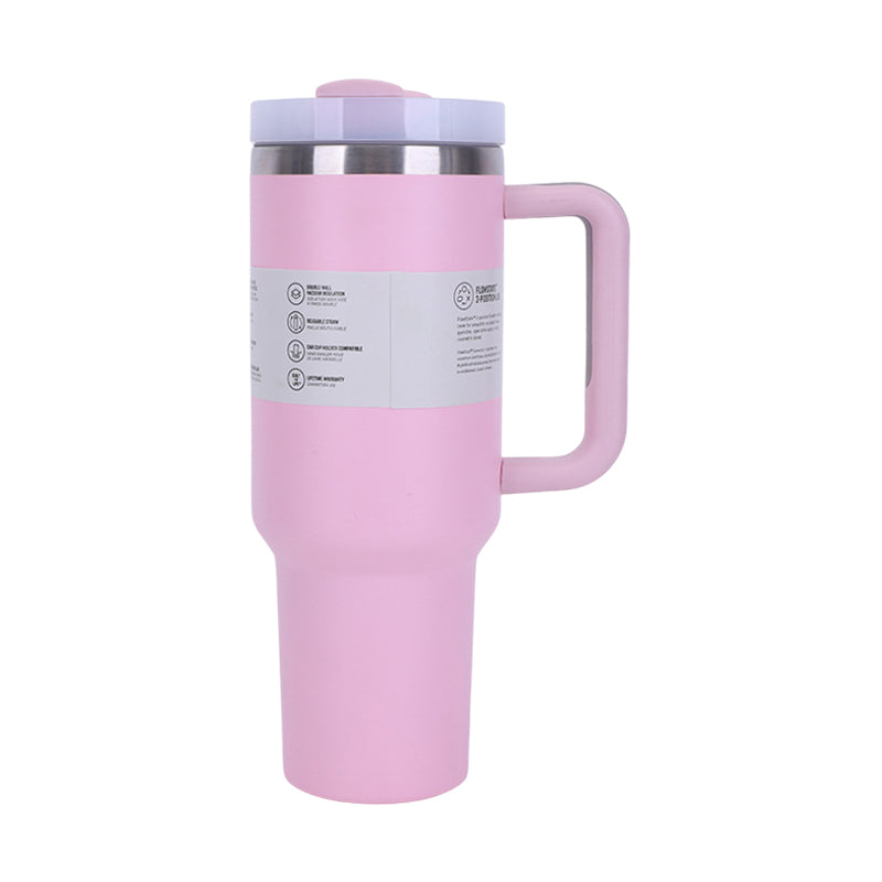Gobelet isotherme de 1,2 L avec paille, poignée et couvercle – Acier inoxydable, boissons chaudes et froides, compatible avec les porte-gobelets de voiture