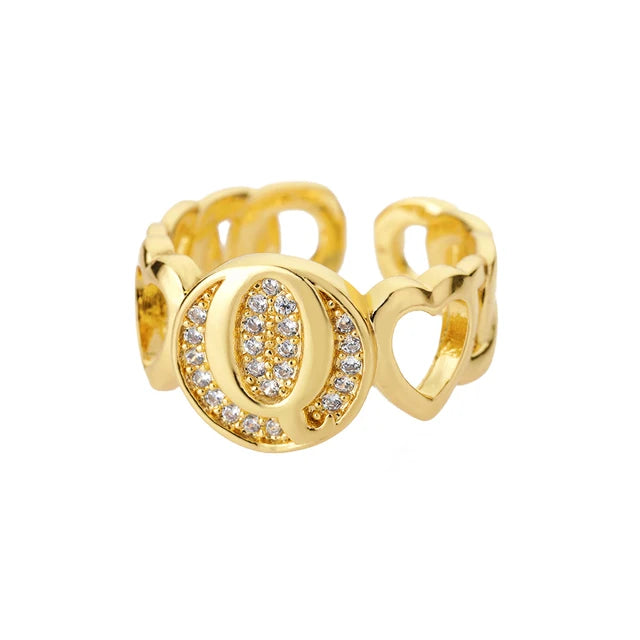 USD 7.92 - Women's Rainbow Zircon Initial Ring, Gold Stainless Steel, Adjustable, Bohemian Style. Couple Ring. Baguette Style Jewelry.