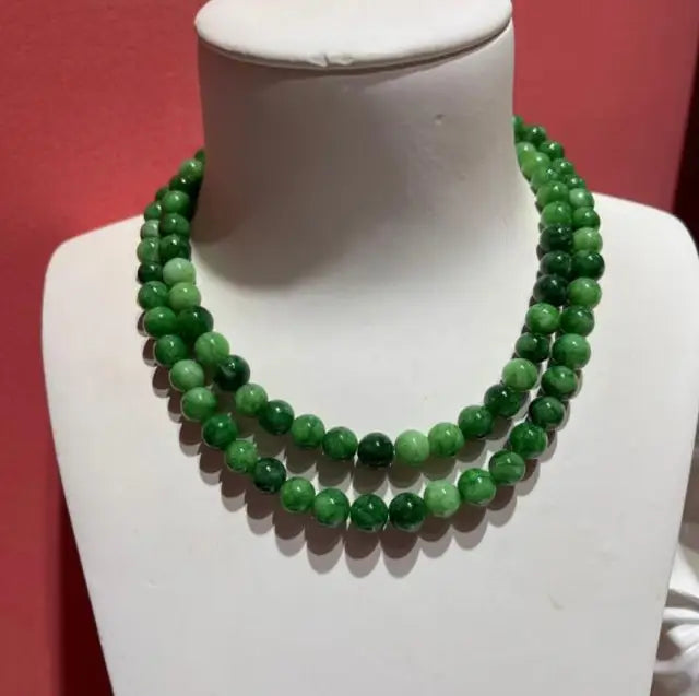 Natural stone round bead necklace, emerald natural texture bead necklace, long and elegant natural stone necklace