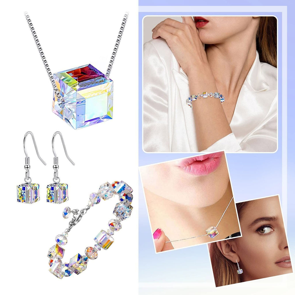 Parure bijoux « Sugar Crystal » : bracelet, collier et boucles d'oreilles en cristal