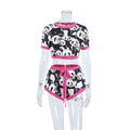 Ensemble deux pièces pour femme : crop top patchwork à imprimé panda et short à nouer - Vêtements d'intérieur