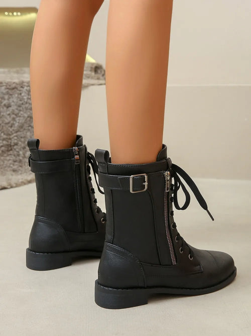 Lace-up PU leather boots