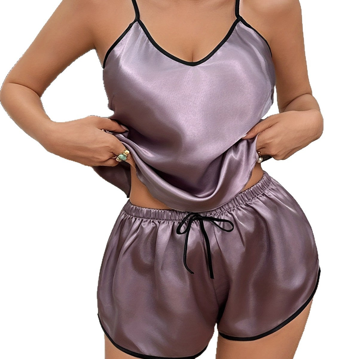 Pyjama femme sans bretelles, couleur unie, importé, peut être porté à l'extérieur