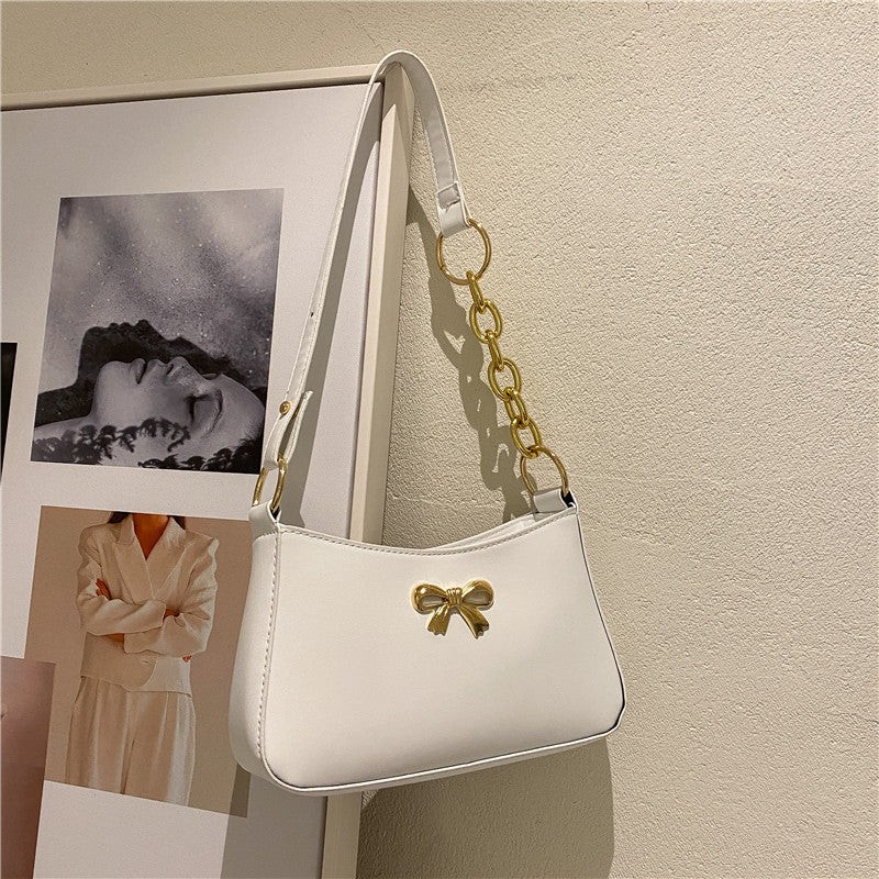 18.40 USD - Women's Textured Shoulder Bag, New Trendy Square Bag with Bow for Girls, Western Style