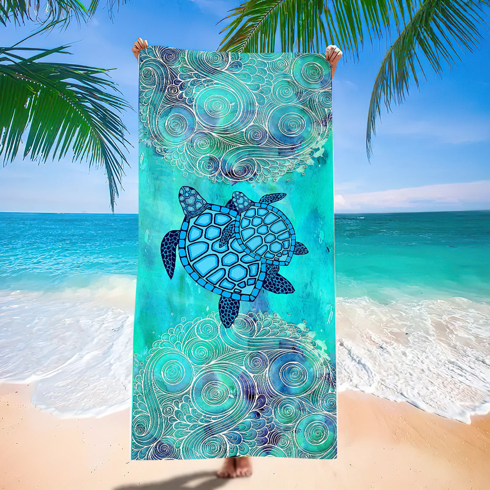 Serviette de plage en microfibre ultra-fine à motif de tortue marine – Serviette de bain double face à séchage rapide – Tapis de plage anti-sable