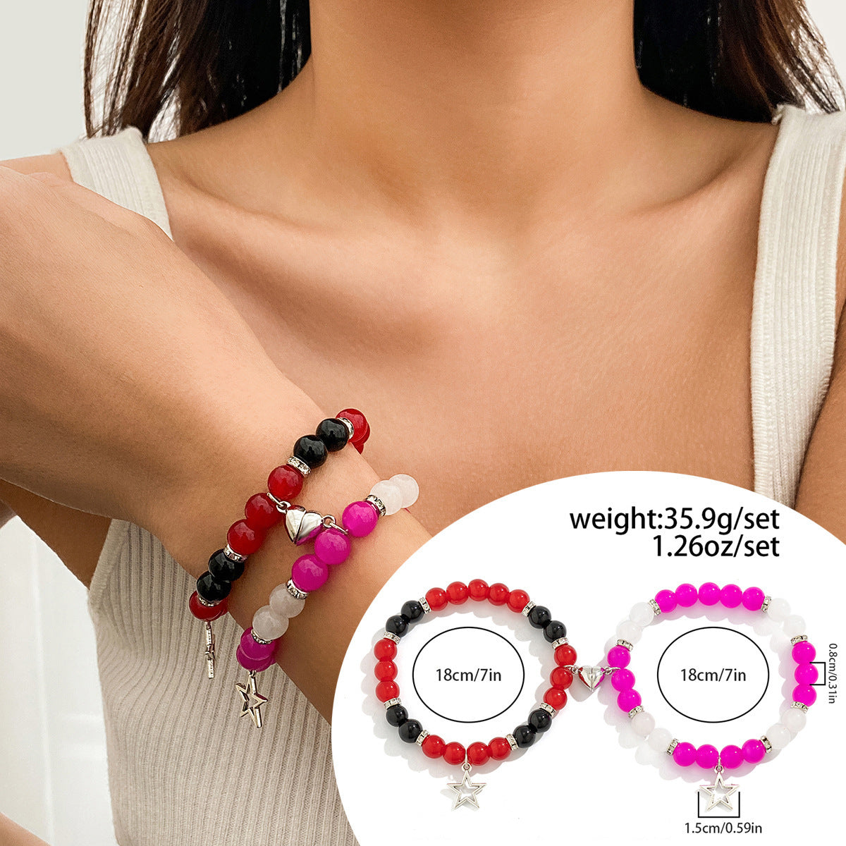 $8.14/9.30 USD - Simple and Versatile Magnetic Heart Tassel Star Pendant Bracelet