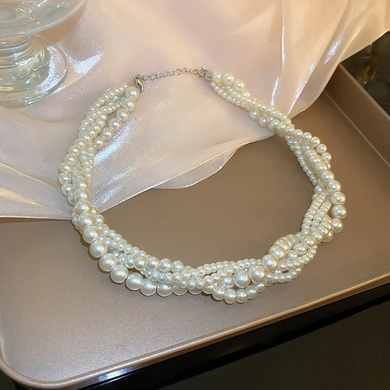 Colliers ras du cou en perles entrelacées pour femmes, colliers géométriques, bijoux de mariage et accessoires de bijoux pour la mariée