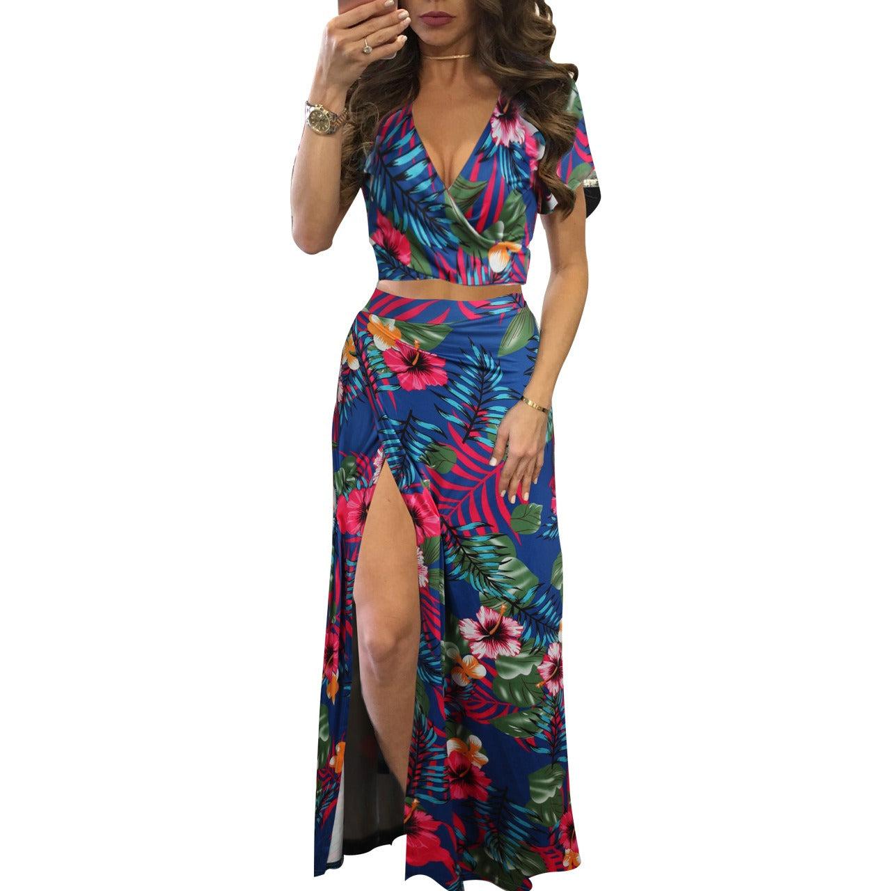 25,54 USD - Ensemble deux pièces robe fleurie classique en promotion