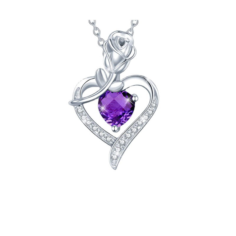 Collier pendentif en forme de cœur avec diamant et rose, cadeau idéal pour la fête des mères