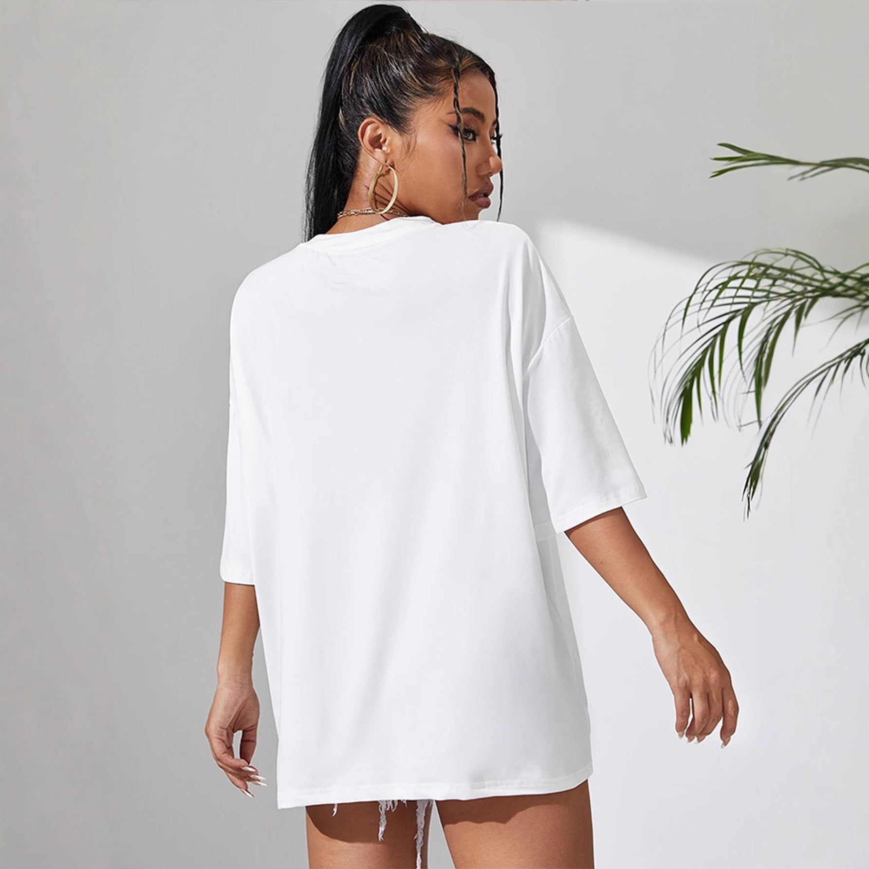 Multicolor round-neck short-sleeve T-shirt