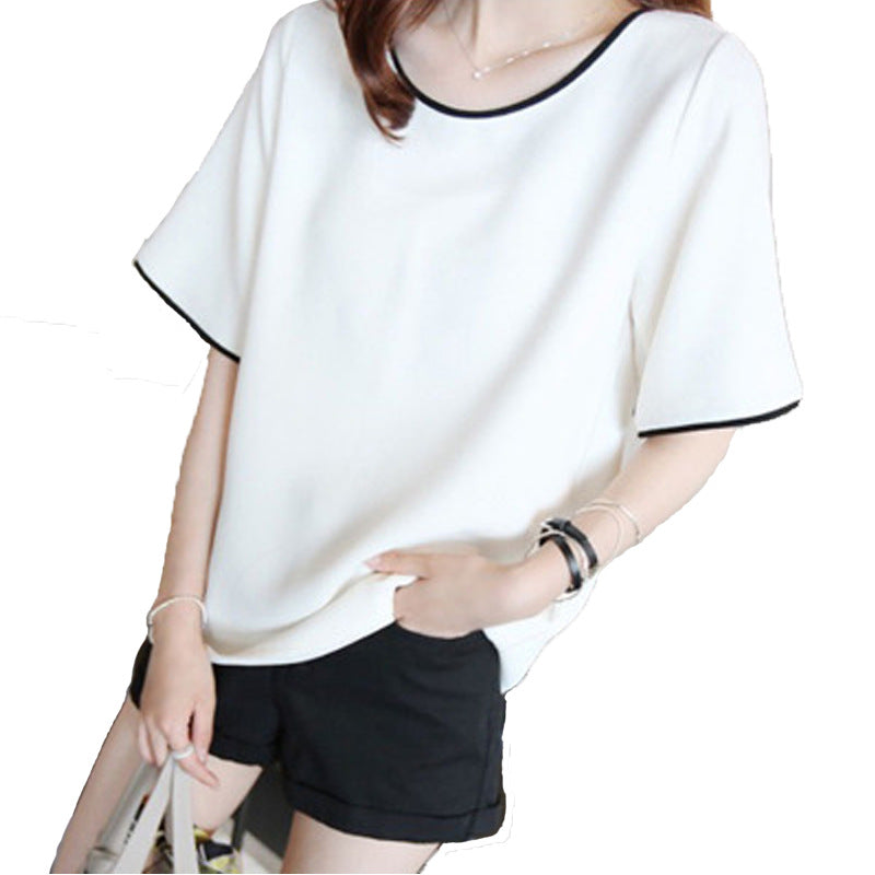 Casual Solid Color Short Sleeve T-Shirt for WomenLoose Fit Student Uniform, Basic Layering Top