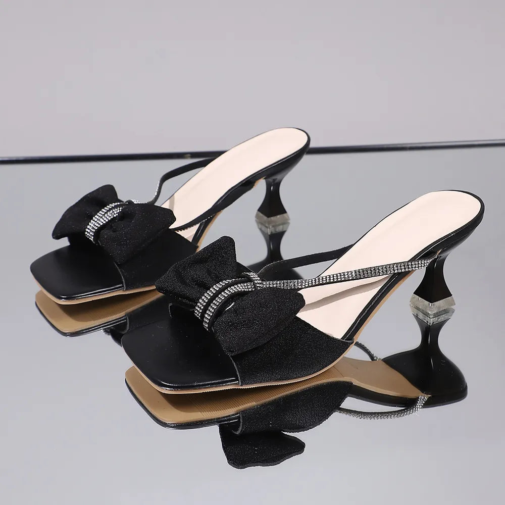 Open-toe rhinestone knot sandals