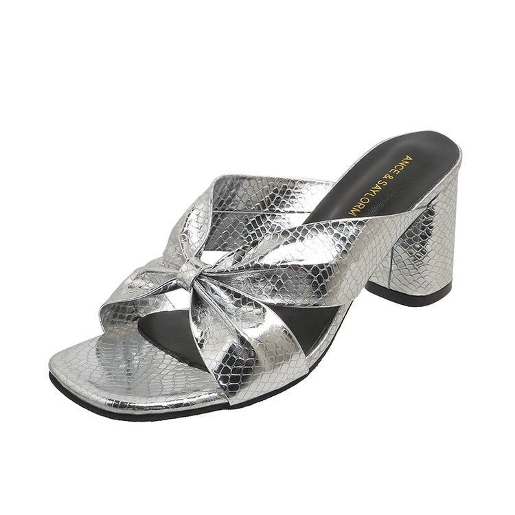 Women's Snake-Embossed Cross-Strap High-Heel Slippers