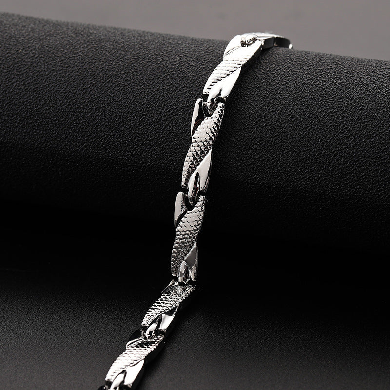 USD 12.04/13.64 - Men's gold-plated titanium steel bracelet, dragon pattern, 7mm wide.