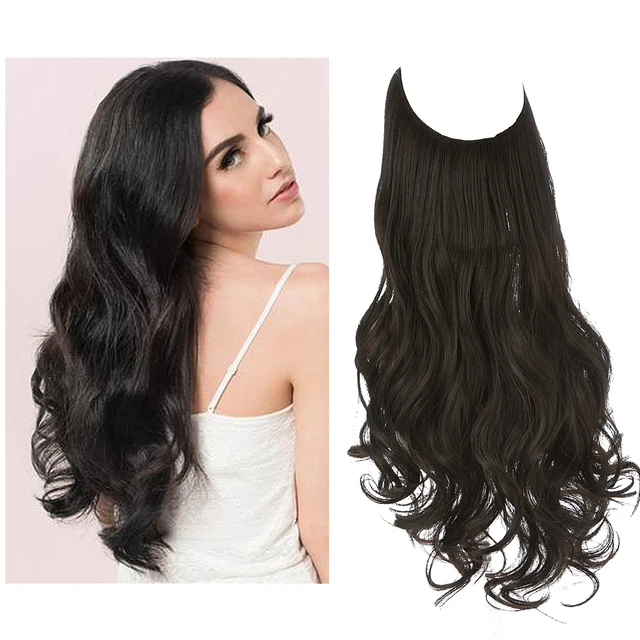 Extension capillaire monobloc pour femme offrant un volume généreux ; modèle en forme de U avec fil invisible, pour une chevelure longue, bouclée et naturelle.