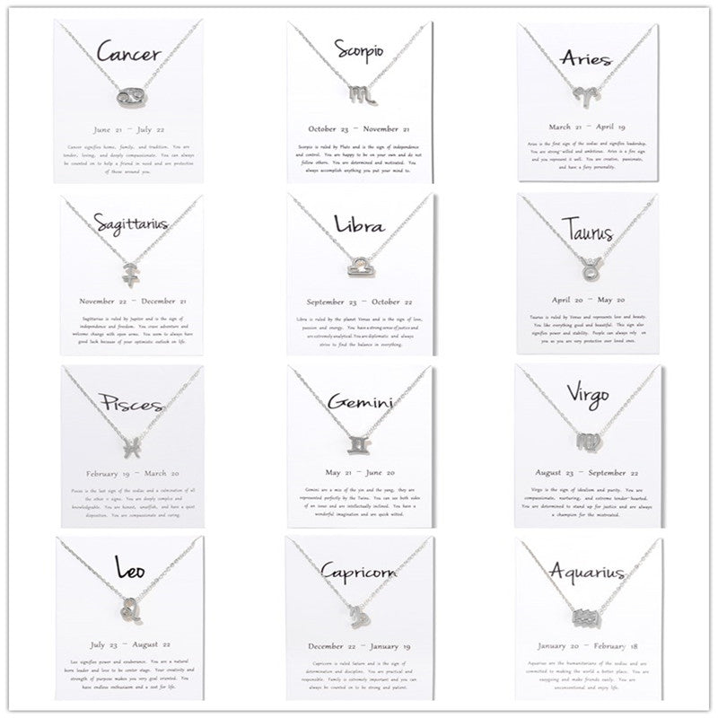 Collier pendentif zodiaque 12 constellations avec carte blanche