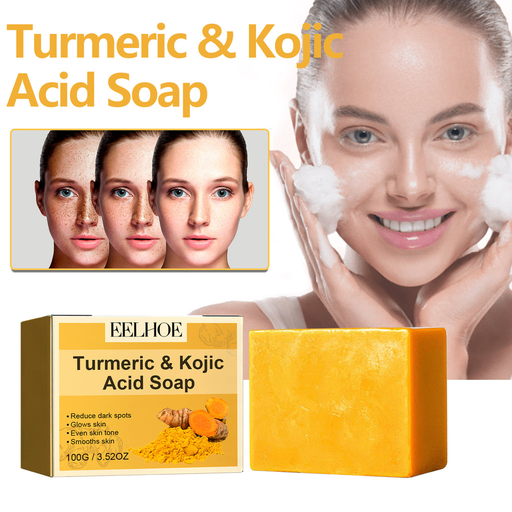 17.44 USD - Turmeric and Kojic Acid Soap, gently cleanses the face, fades spots, brightens the complexion, and moisturizes the skin for an even tone.
