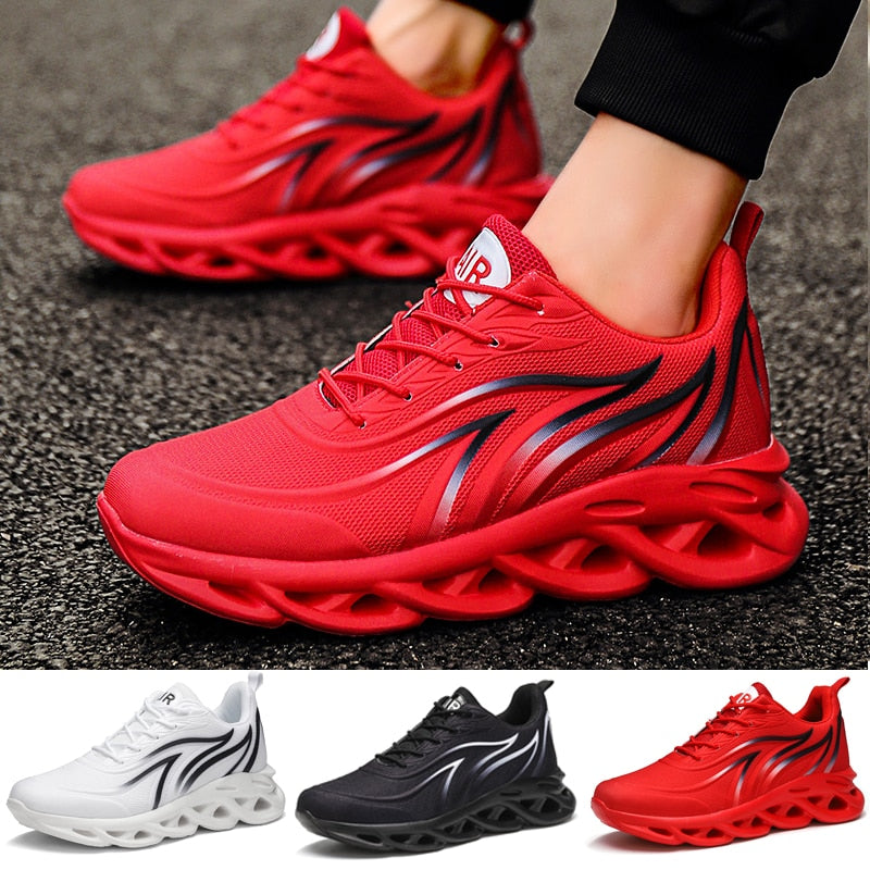 Men's flame-print sneakers – Breathable mesh sports shoes, comfortable for running and outdoor activities