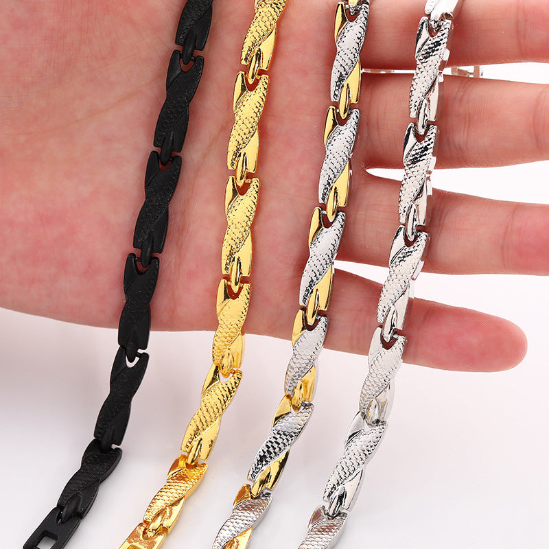 USD 12.04/13.64 - Men's gold-plated titanium steel bracelet, dragon pattern, 7mm wide.