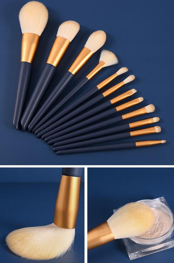Juego de 12 brochas de maquillaje de pelo natural para base, polvos, sombra de ojos y cejas