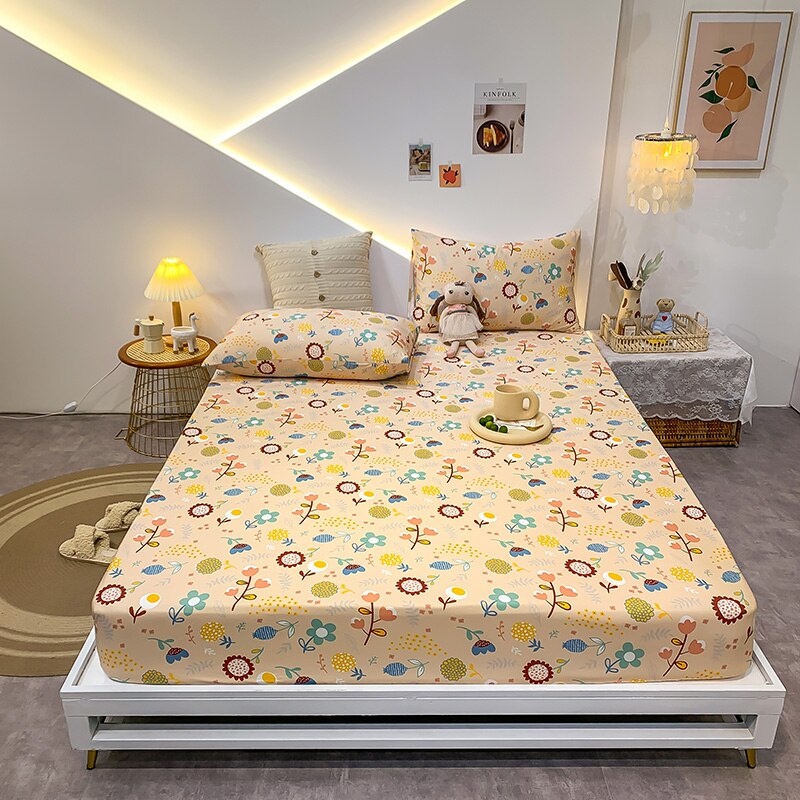 23.29/26.76/29.08 USD - Geometric Pattern Elastic Cotton Fitted Sheet, Elastic Mattress Cover, Queen/King Bedding Set