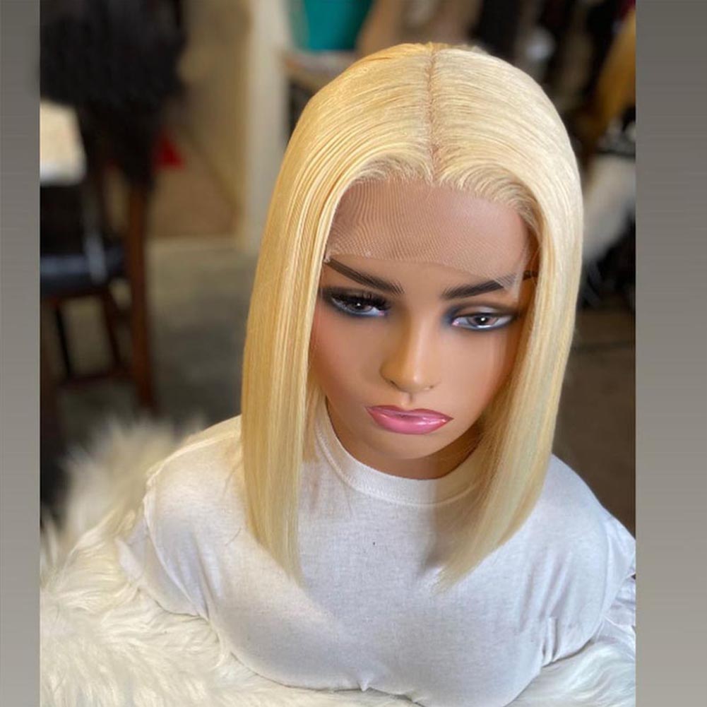 Perruque en fibre chimique avec lace frontale, modèle 613#, ligne de cheveux naturelle, couleur dorée, convient aux femmes.