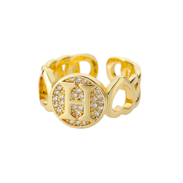 USD 7.92 - Women's Rainbow Zircon Initial Ring, Gold Stainless Steel, Adjustable, Bohemian Style. Couple Ring. Baguette Style Jewelry.