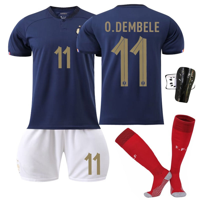 Ensemble de maillots domicile Coupe du Monde n° 10 Mbappé, 19 Benzema, 11 Dembélé, 9 Giroud