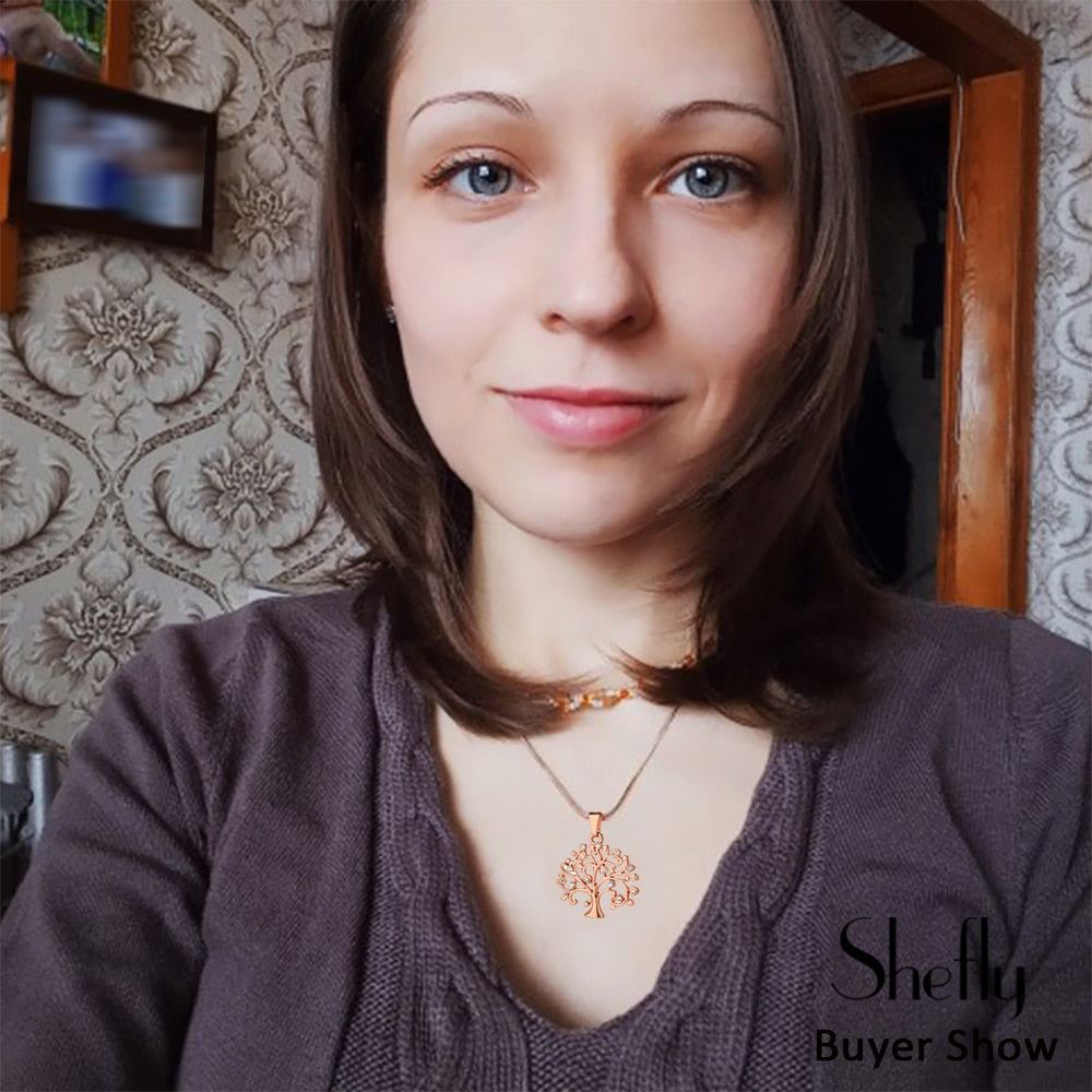 Collier pendentif Arbre de Vie, bijou femme tendance en cristal et or rose, collier tendance