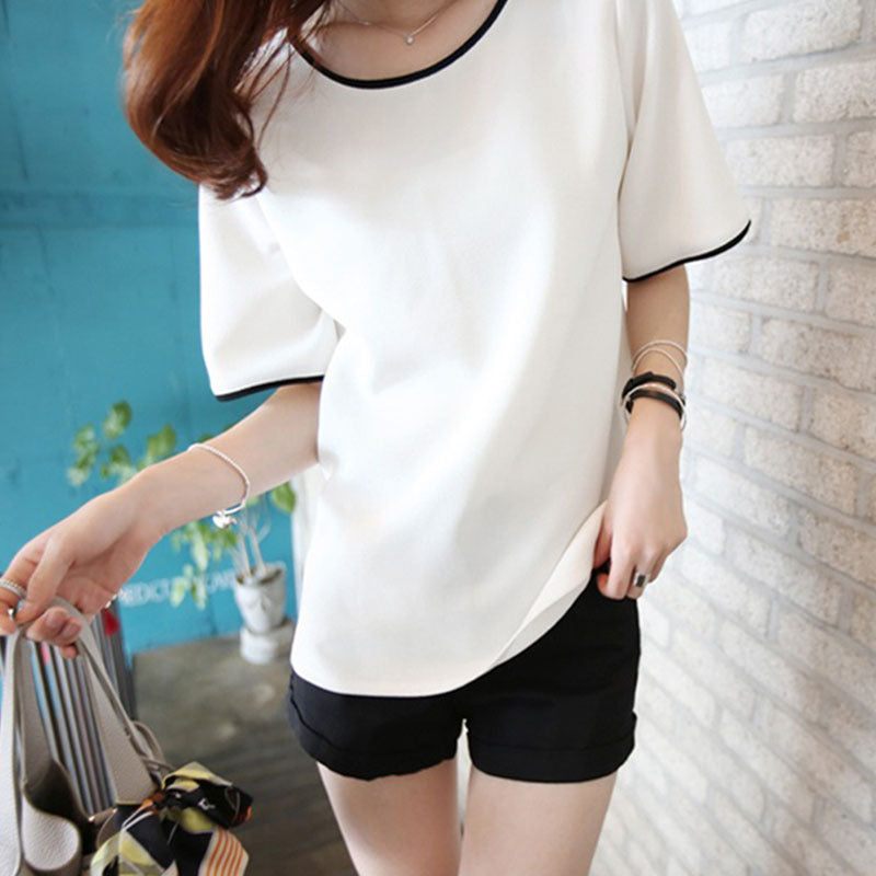 Casual Solid Color Short Sleeve T-Shirt for WomenLoose Fit Student Uniform, Basic Layering Top