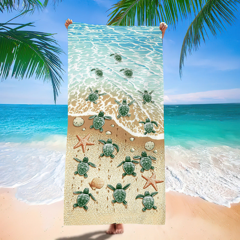 Serviette de plage en microfibre ultra-fine à motif de tortue marine – Serviette de bain double face à séchage rapide – Tapis de plage anti-sable