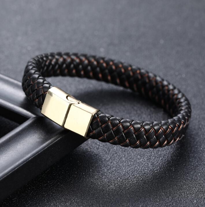 14.86 USD - Men's Black and Blue Braided Leather Bracelet, Stainless Steel Magnetic Clasp, Charm Bracelet, Gift