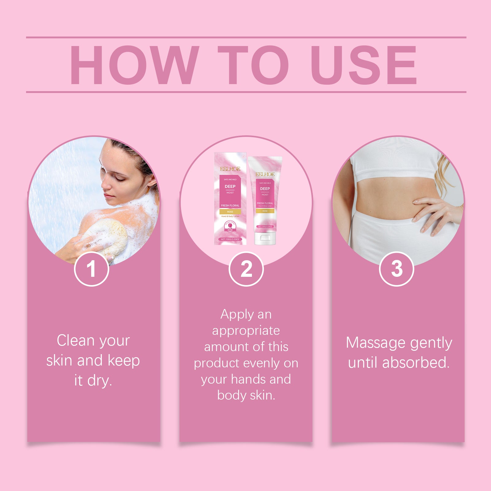 Leche corporal hidratante con rosa EELHOE: hidrata y nutre la piel del cuerpo. Cuidado refrescante e hidratante.