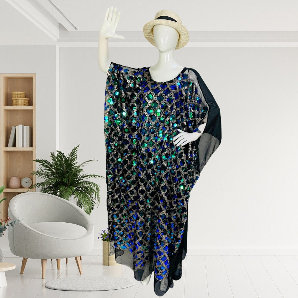 Robe asymétrique ornée de perles pour femme, robe à sequins