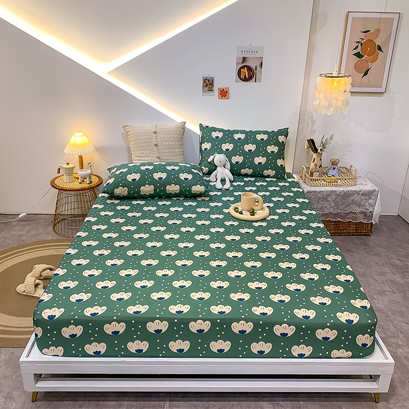23.29/26.76/29.08 USD - Geometric Pattern Elastic Cotton Fitted Sheet, Elastic Mattress Cover, Queen/King Bedding Set