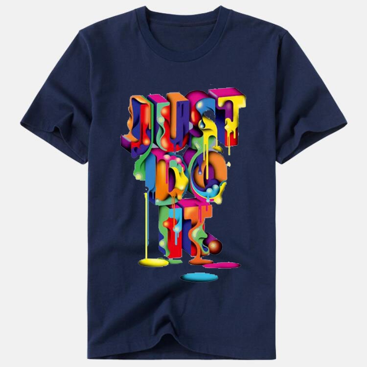 16.51 USD - "JUST DO IT" colorful round-neck printed t-shirt for men and women, meaning "fais-le."