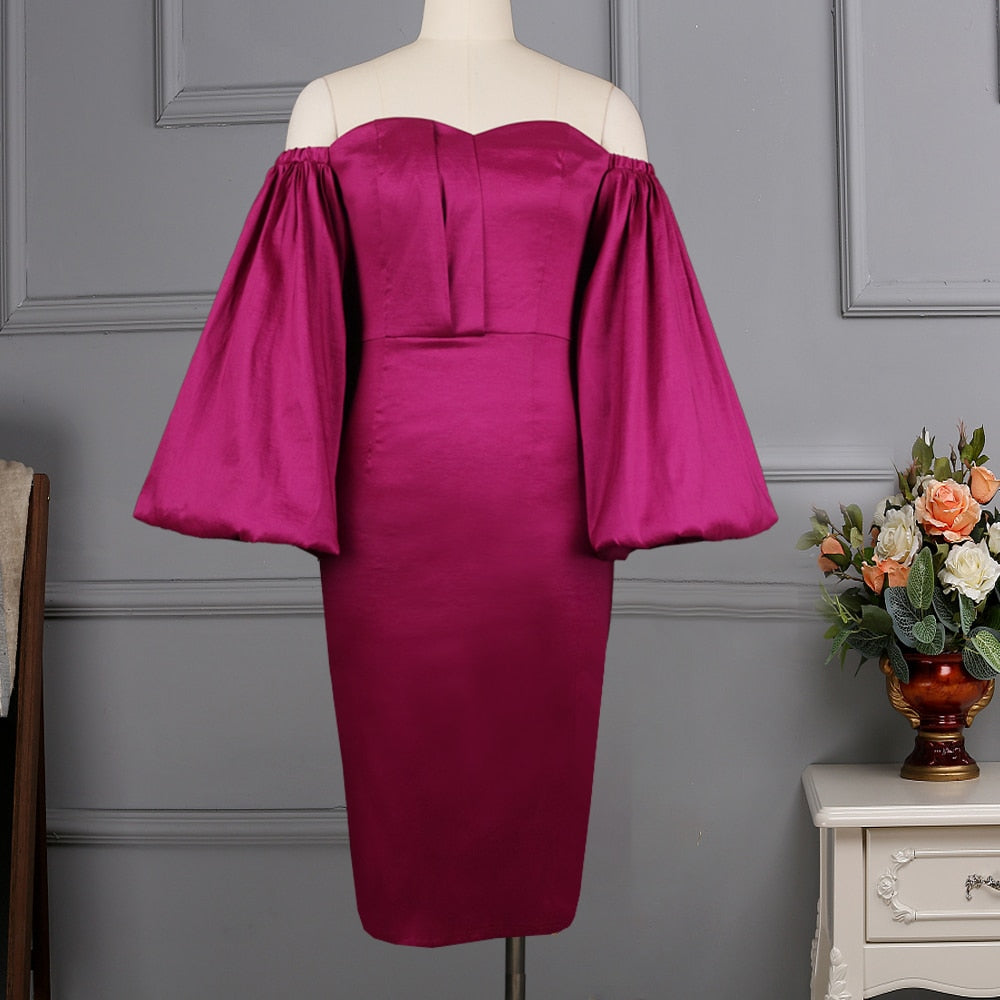 Robe bustier sexy et élégante pour femme, épaules dénudées, manches longues oversize style lanterne, robe de soirée africaine tendance