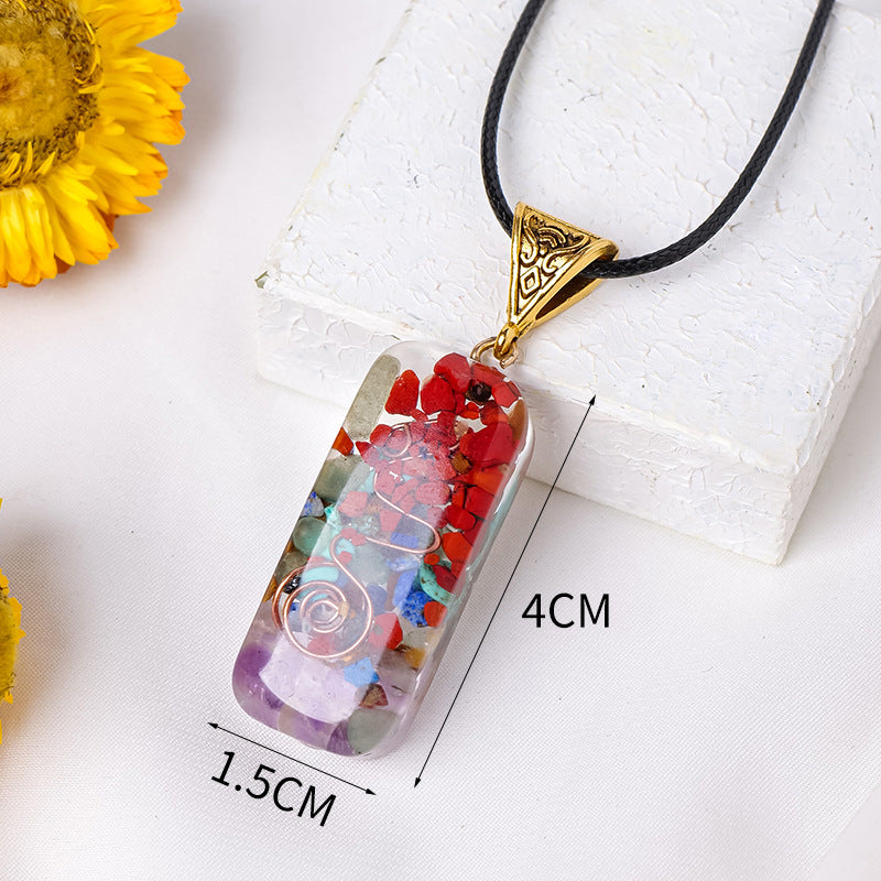 16.28 USD - Rainbow Stone Orgone Pendant, Resin Crystal, Semi-Precious Stone, Jewelry Necklace