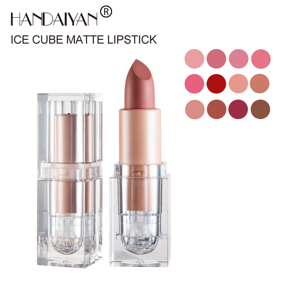 HANDAIYAN Lápiz labial mate Little Ice Cube, 12 tonos. Este lápiz labial no se desvanece fácilmente. Tono nude, efecto pastoso, color polvo.