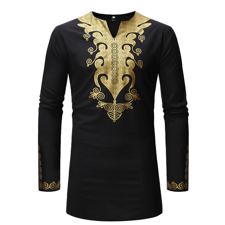 Chemise à manches longues pour homme style africain avec motifs bronzés (modèle Ouma)